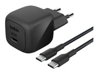 Belkin BoostCharge - Strømforsyningsadapter - kompakt - 45 Watt - Power Delivery 3.1, Fast Charge (24 pin USB-C) - på kabel: USB-C - med USB-C-kabel (1 m) WCA013KQ1MBK-B6