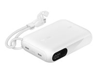 Belkin BoostCharge - Powerbank - med display - 10000 mAh - 20 Watt - PD, Fast Charge - 2 output-stikforbindelser (24 pin USB-C) - på kabel: USB-C - hvid BPB027HQWH
