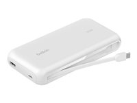 Belkin BoostCharge - Powerbank - med integreret kabel - 20000 mAh - 30 Watt - PD - 3 output-stikforbindelser (2 x USB-C, USB) - MFI Certified - hvid BPB024HQWH