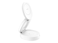 Belkin BoostCharge - Trådløs opladningsstander - 2-in-1, Qi2, magnetic, foldable + AC-strømadapter - 15 Watt - hvid WIZ035KQWH