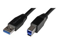 StarTech.com 5m 15 ft Active USB 3.0 USB-A to USB-B Cable - M/M - USB A to B Cable - USB 3.1 Gen 1 (5 Gbps) (USB3SAB5M) - USB-kabel - USB Type B (han) til USB Type A (han) - USB 3.0 - 5 m - formet - sort - for P/N: ST1030USBM USB3SAB5M