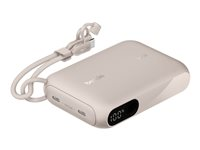 Belkin BoostCharge - Powerbank - med display - 10000 mAh - 20 Watt - PD - 2 output-stikforbindelser (24 pin USB-C) - på kabel: USB-C - sand BPB027HQSD