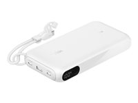 Belkin BoostCharge - Powerbank - med display - 20000 mAh - 20 Watt - PD, Fast Charge - 3 output-stikforbindelser (24 pin USB-C, USB) - på kabel: USB-C - hvid BPB028HQWH