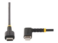 StarTech.com 6ft (2m) Durable USB-C to Lightning Cable - Right-Angled Heavy Duty Aramid Fiber USB Type-C to Lightning Charging/Sync Cord - Apple MFi Certified - Rugged iPhone Lightning Cable - Lightning-kabel - 24 pin USB-C han til Lightning han - 2 m - sort RUSB2CLTMM2MR