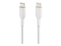 Belkin BoostCharge - USB-kabel - 24 pin USB-C (han) til 24 pin USB-C (han) - USB 2.0 - 20 V - 3 A - 15 cm - USB Power Delivery (60W), flettet kabel - hvid CAB004BT0MWH