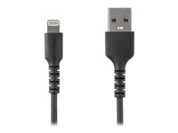StarTech.com 6 ft(2m) Durable Black USB-A to Lightning Cable, Heavy Duty Rugged Aramid Fiber USB Type A to Lightning Charger/Sync Power Cord, Apple MFi Certified iPad/iPhone 12 Pro Max - iPhone 7/8/11/11 Pro - Lightning-kabel - USB han lige til Lightning han lige - 2 m - dobbelt afskærmet - sort RUSBLTMM2MB
