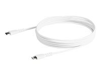StarTech.com 6 ft(2m) Durable White USB-C to Lightning Cable, Heavy Duty Rugged Aramid Fiber USB Type A to Lightning Charger/Sync Power Cord, Apple MFi Certified iPad/iPhone 12 Pro Max - iPhone 7/8/11/11 Pro - Lightning-kabel - Lightning han til 24 pin USB-C han - 2 m - hvid RUSBCLTMM2MW