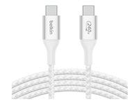 Belkin BoostCharge - USB-kabel - 24 pin USB-C (han) til 24 pin USB-C (han) - USB 2.0 - 1 m - op til 240 W strømforsyningssupport - hvid CAB015BT1MWH