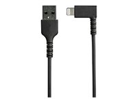 StarTech.com 3ft (1m) Durable USB A to Lightning Cable, Black 90° Right Angled Heavy Duty Rugged Aramid Fiber USB Type A to Lightning Charging/Sync Cord, Apple MFi Certified, iPhone 12 Pro - iPhone 7/8/11/11 Pro - Lightning-kabel - Lightning han vinklet til USB han - 1 m - dobbelt afskærmet - sort RUSBLTMM1MBR