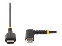 StarTech.com 3ft (1m) Durable USB-C to Lightning Cable - Right-Angled Heavy Duty Aramid Fiber USB Type-C to Lightning Charging/Sync Cord - Apple MFi Certified - Rugged iPhone Lightning Cable - Lightning-kabel - 24 pin USB-C han til Lightning han - 1 m - sort RUSB2CLTMM1MR