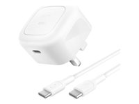Belkin BoostCharge - Strømforsyningsadapter - kompakt - 45 Watt - Fast Charge, PD 3.1/PPS (24 pin USB-C) - på kabel: USB-C - United Kingdom - med USB-C-kabel (1 m) WCA013KQ1MWH-B6