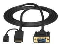 StarTech.com HDMI to VGA Cable - 6ft 2m - 1080p - Active Conversion - HDMI to VGA Adapter Cable for Your VGA Monitor / Display (HD2VGAMM6) - Adapterkabel - HDMI, Micro-USB Type B (kun strøm) til HD-15 (VGA) han - 2 m - sort - aktiv, 1920 x 1200 (WUXGA) support - for P/N: MST30C2DPPD HD2VGAMM6