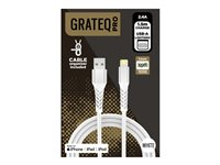 GRATEQ PRO - Lightning-kabel - USB han til Lightning han - 1.5 m - hvid - USB Power Delivery, flettet kabel 86030GC