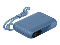 Belkin BoostCharge - Powerbank - med display - 10000 mAh - 20 Watt - PD - 2 output-stikforbindelser (24 pin USB-C) - på kabel: USB-C - blå BPB027HQBL